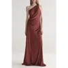 A.l.c Aster Satin One Shoulder Gown In Black Cherry In Burgundy