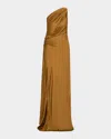 Shop A.l.c Aster One-shoulder Satin Gown In Aged Bronz