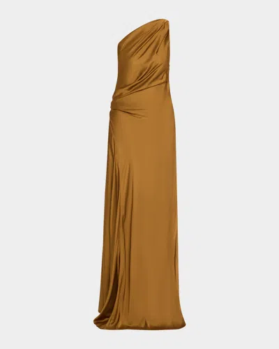 A.l.c Aster One-shoulder Satin Gown In Aged Bronze