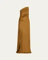 A.l.c . Penny Ruched One-shoulder Satin Gown In Aged Bronze