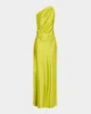 A.l.c Delfina One-shoulder Cut-out Side Gathered Dress In Green Amber