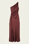 A.l.c Aster Satin One Shoulder Gown In Black Cherry In Brown
