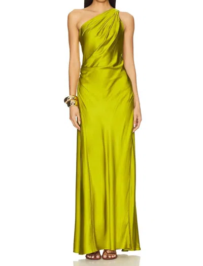 A.l.c Aster Satin One Shoulder Gown In Green Amber
