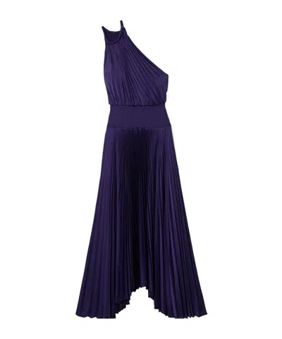 A.l.c Asymmetric Pleated Satin Midi Dress In Black