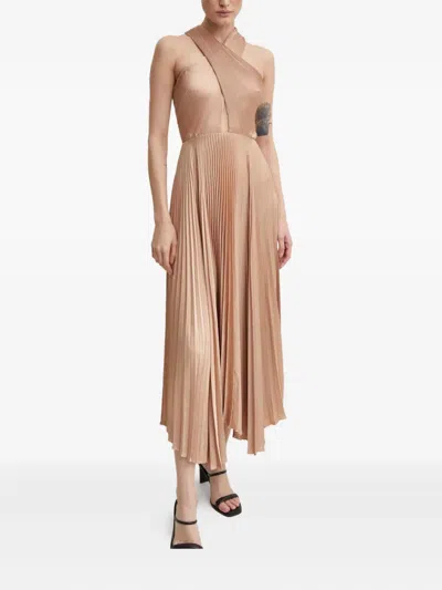A.l.c Athena Pleated Maxi Dress In Gold