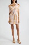 A.l.c Ava Ii Belted Printed Linen-blend Mini Shirt Dress In Cumin/ Lilac