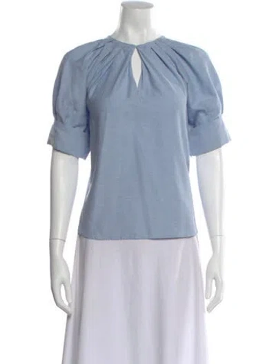 Pre-owned A.l.c Bateau Neckline Short Sleeve Blouse In Blue