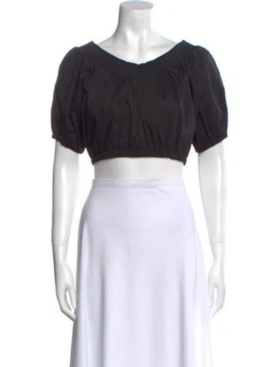 Pre-owned A.l.c Bateau Neckline Short Sleeve Crop Top In Black