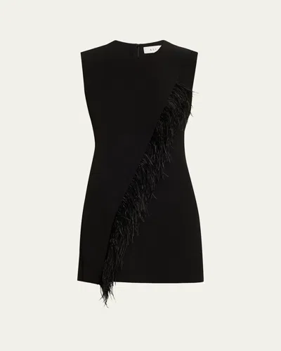 A.l.c Beck Feather-trim Mini Dress In Black