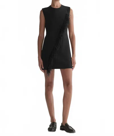 A.l.c Beck Feather Trimmed Mini Dress In Black