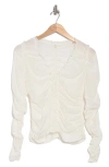 A.l.c . Beckett Shirred Long Sleeve Silk Blend Top In Whisper White