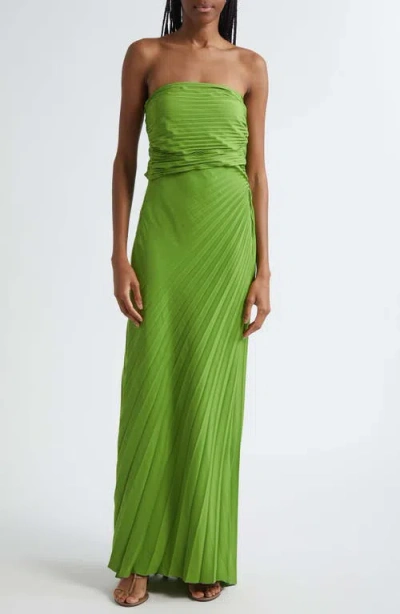 A.l.c . Bianca Pleated Strapless Gown In Green