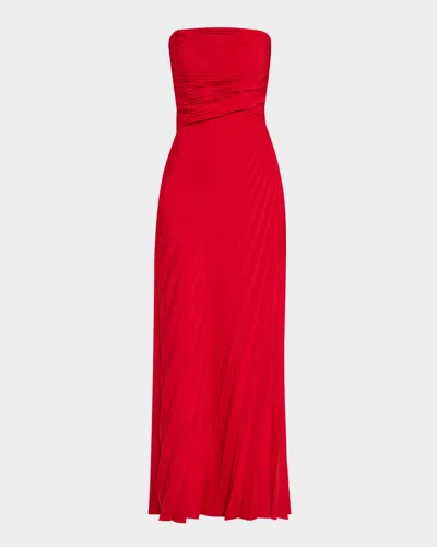 A.l.c Bianca Pleated Strapless Gown In Really Red
