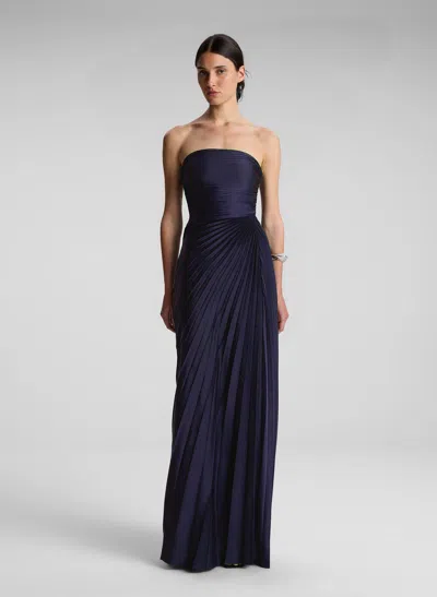 A.l.c Bianca Strapless Pleated Maxi Dress In Blue