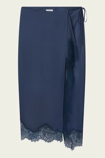 A.l.c Bree Satin And Lace Midi Skirt In Ash Blue
