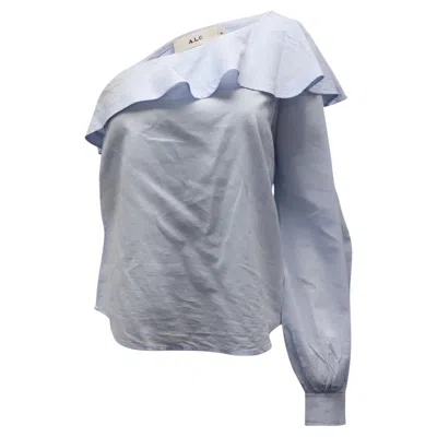 Pre-owned A.l.c . Brielle Ruffled One-shoulder Top In Light Blue Cotton