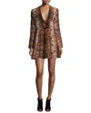 A.l.c Brinkley Tiger Print V-neck Fit & Flare Silk Mini Dress In Brown, Black In Multi