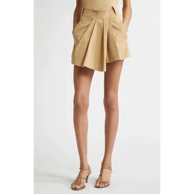 A.l.c . Brody Asymmetric Pleat Front Stretch Cotton Shorts In Brown