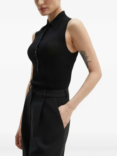 A.l.c Buttoned Collared Polo Top In Black