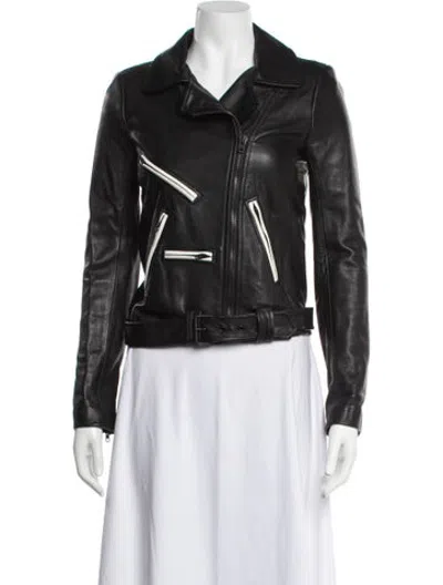 Pre-owned A.l.c Calf Leather Biker Jacket In Black