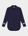 A.l.c Calvin Crystal Embellished Long Sleeve Shirt In Navy In Blue