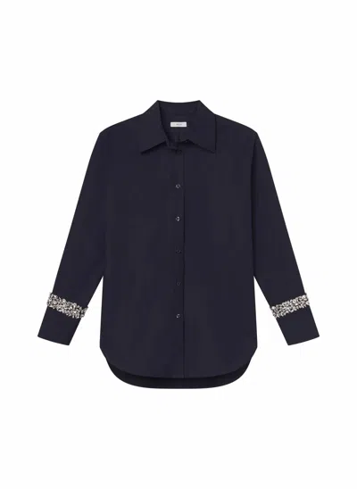 A.L.C CALVIN EMBELLISHED SLEEVE SHIRT IN MARITIME NAVY