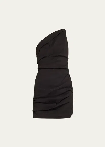 A.l.c Carina Gathered One-shoulder Mini Dress In Black