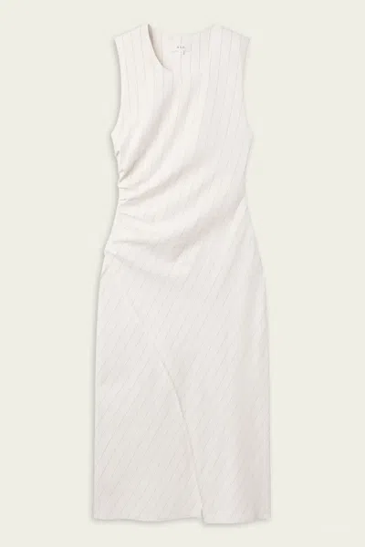 A.l.c Caroline Linen Pinstripe Midi Dress In Pearl Brown In White
