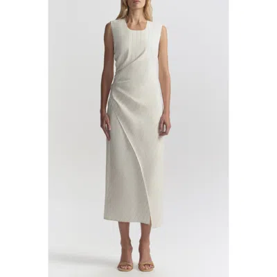 A.l.c . Caroline Pinstripe Side Ruched Linen Blend Dress In White