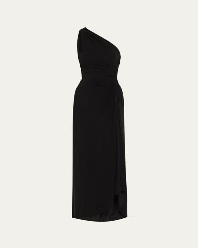A.l.c Caroline Sleeveless One-shoulder Ruched Midi Dress In Black