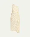 A.l.c Carolyn Striped One-shoulder Midi Dress In Canary Stripe