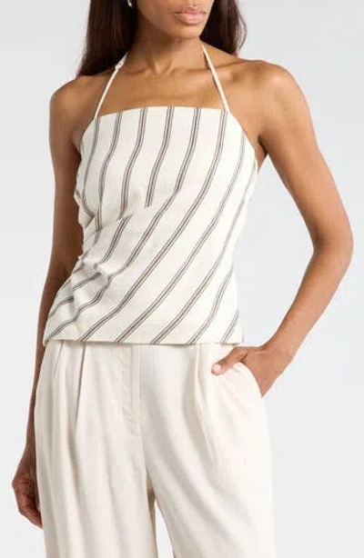 A.l.c . Charlotte Stripe Linen Blend Halter Top In White