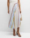 A.l.c Clara Faux Wrap Midi Skirt In White Stripe In White Stri