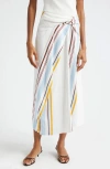 A.l.c Clara Faux Wrap Midi Skirt In White Stripe In White Stripe