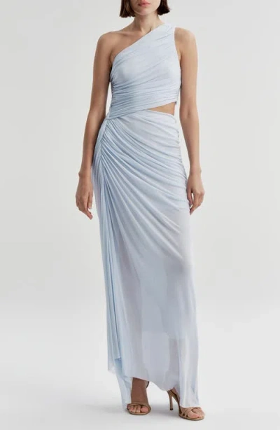 A.l.c . Cleo One-shoulder Cutout Detail Asymmetric Mesh Maxi Dress In Blue