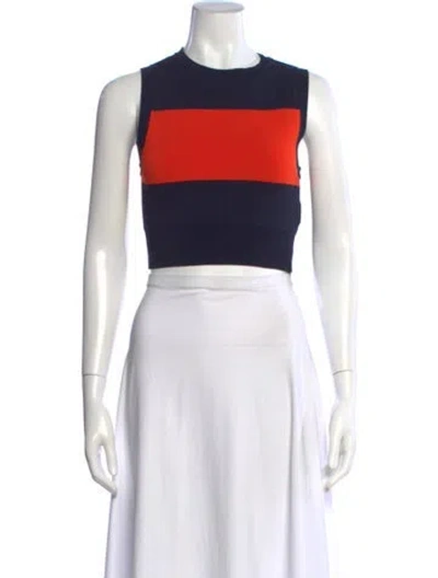 Pre-owned A.l.c Colorblock Pattern Crew Neck Crop Top In Black