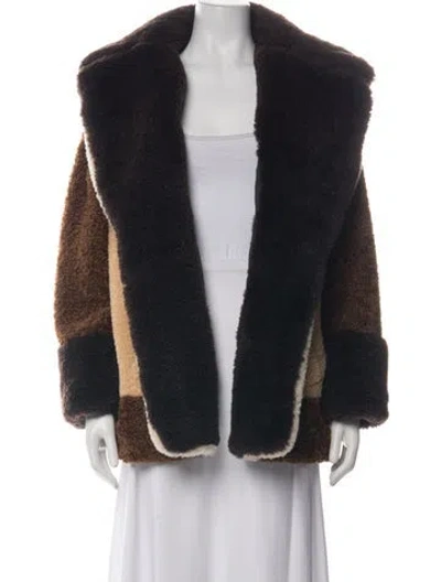 Pre-owned A.l.c Colorblock Pattern Faux Fur Coat In Brown