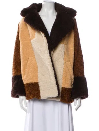 Pre-owned A.l.c Colorblock Pattern Faux Fur Jacket In Brown