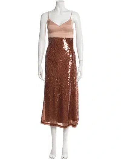 Pre-owned A.l.c Colorblock Pattern Midi Length Dress In Brown