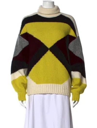 Pre-owned A.l.c Colorblock Pattern Turtleneck Sweater In Green