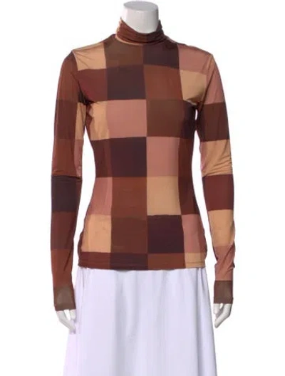 Pre-owned A.l.c Colorblock Pattern Turtleneck Top In Brown