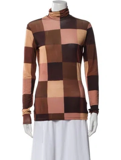 Pre-owned A.l.c Colorblock Pattern Turtleneck Top In Brown
