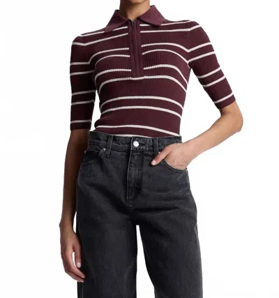 A.l.c Cooper Fine Cotton Ribbed Top In Carob Wide Stripe In Red