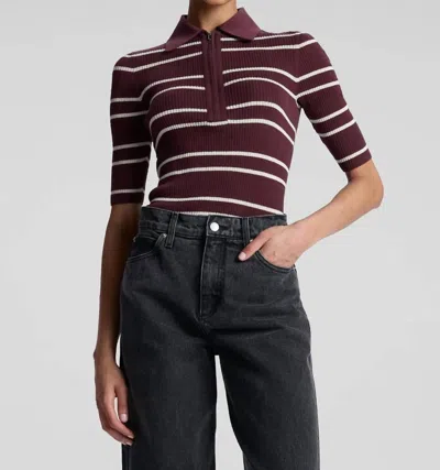 A.l.c Cooper Fine Cotton Ribbed Top In Carob/white Wide Stripe