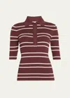 A.l.c . Cooper Stripe Knit Polo In Carobwhit