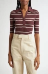 A.l.c . Cooper Stripe Knit Polo In Carob/white Wide Stripe