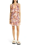 A.l.c Courtney Printed V-neck Mini Dress In Midnight/rose Multi