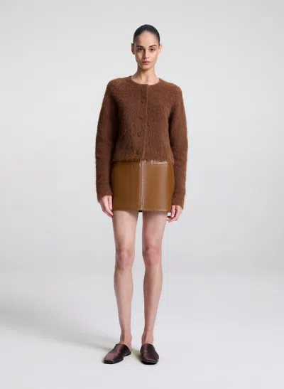 A.l.c Cowan Glossy Leather Mini Skirt In Saddle In Brown