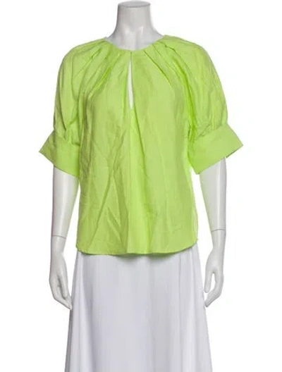 Pre-owned A.l.c Crew Neck Short Sleeve Blouse In Green