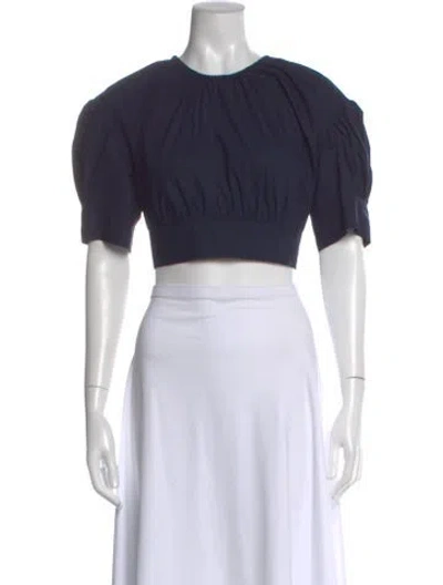 Pre-owned A.l.c Crew Neck Short Sleeve Crop Top In Blue